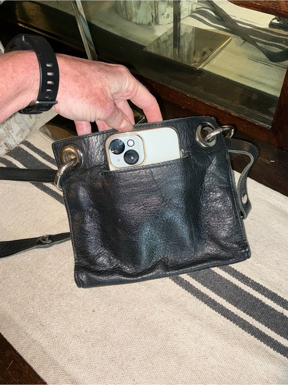 Hammitt Leather Tony Small Crossbody Shoulder Bag Black Silver Retail $325 - Picture 9 of 13